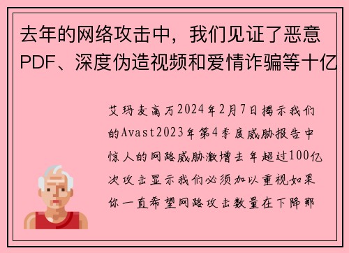 去年的网络攻击中，我们见证了恶意PDF、深度伪造视频和爱情诈骗等十亿次攻击中的一部分。